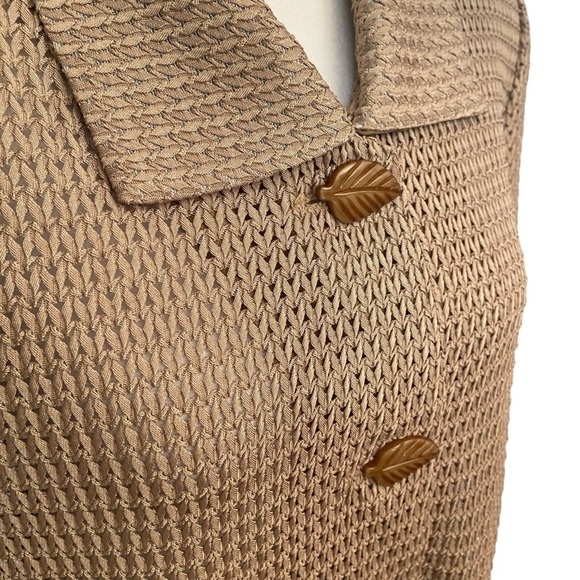 Lady Dorby Vintage Gold Knit Top Button Front Size L/XL Leaf Buttons Retro 80s - Picture 2 of 16